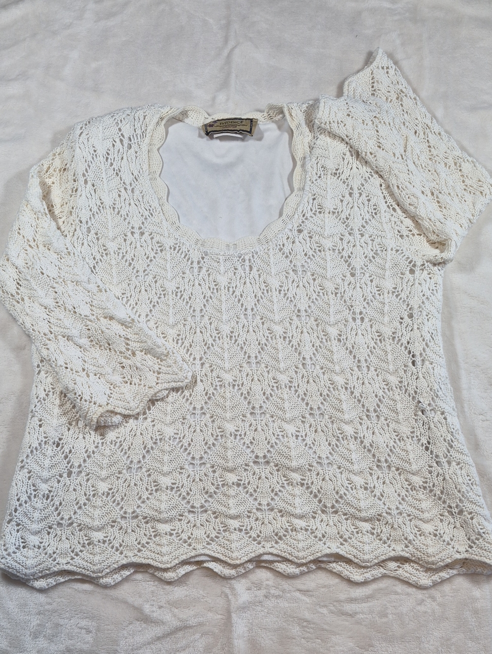 Vintage Crochet Scoop Neck Sweater in Cream by